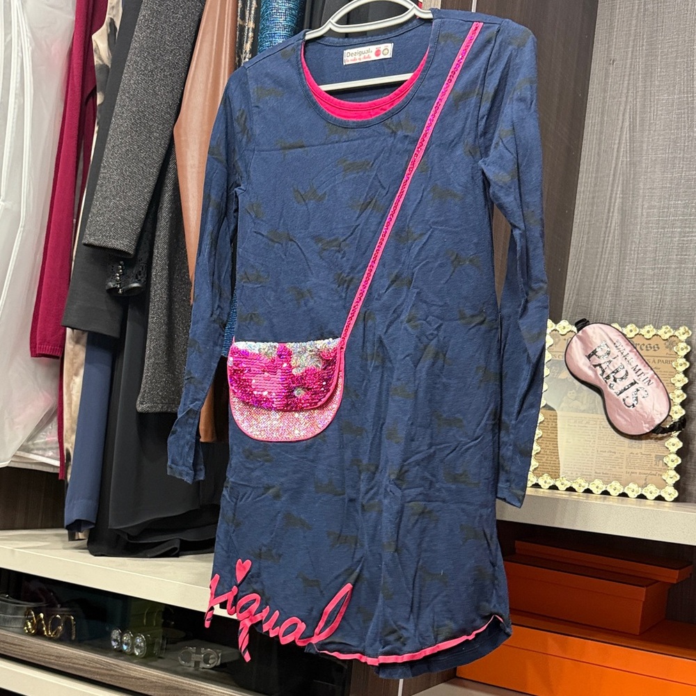 Desigual Kids Blue Dress with Pink Accents